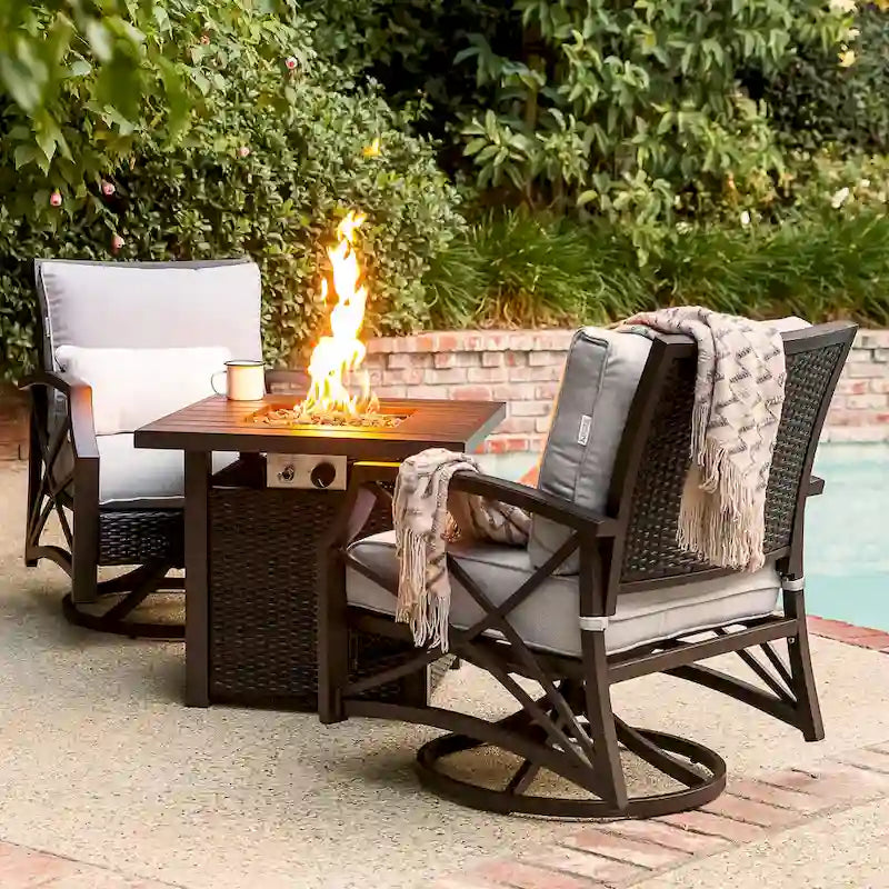 Lark Propane Fire Pit Table Set for Patio, Rattan Wicker (50,000 BTU)