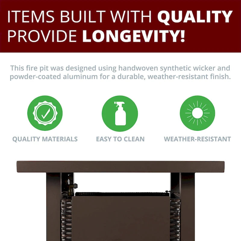 Lark Propane Fire Pit Table Set for Patio, Rattan Wicker (50,000 BTU)