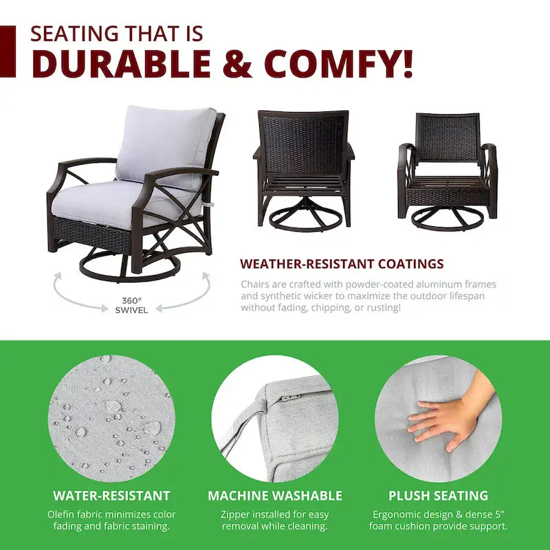 Lark Propane Fire Pit Table Set for Patio, Rattan Wicker (50,000 BTU)