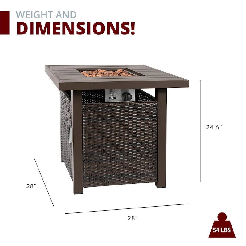 Lark Propane Fire Pit Table Set for Patio, Rattan Wicker (50,000 BTU)