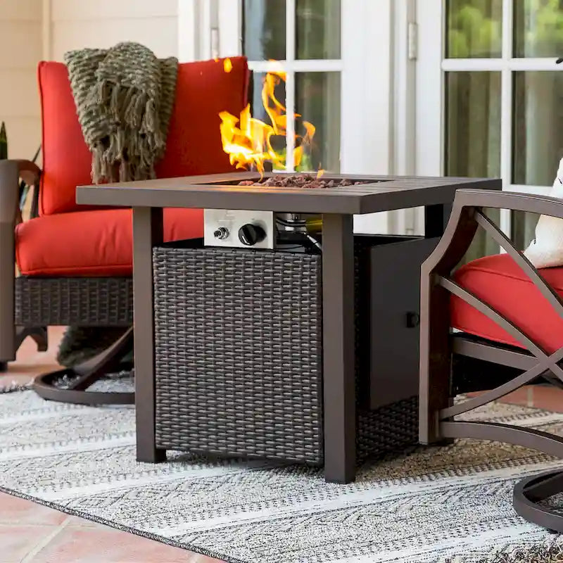 Lark Propane Fire Pit Table Set for Patio, Rattan Wicker (50,000 BTU)