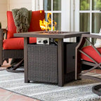 Lark Propane Fire Pit Table Set for Patio, Rattan Wicker (50,000 BTU)