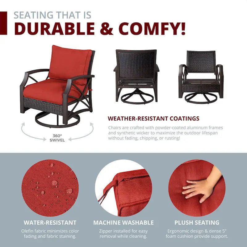 Lark Propane Fire Pit Table Set for Patio, Rattan Wicker (50,000 BTU)