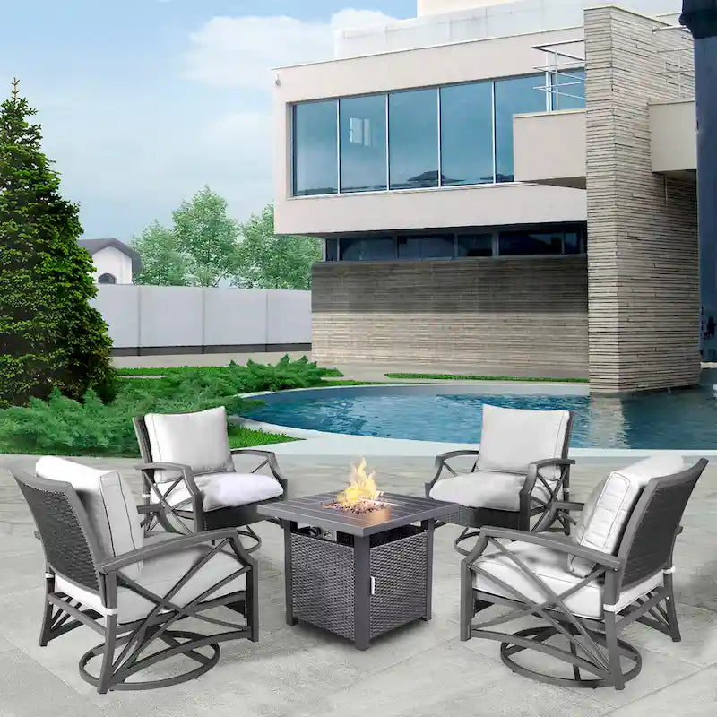 Lark Propane Fire Pit Table Set for Patio, Rattan Wicker (50,000 BTU)