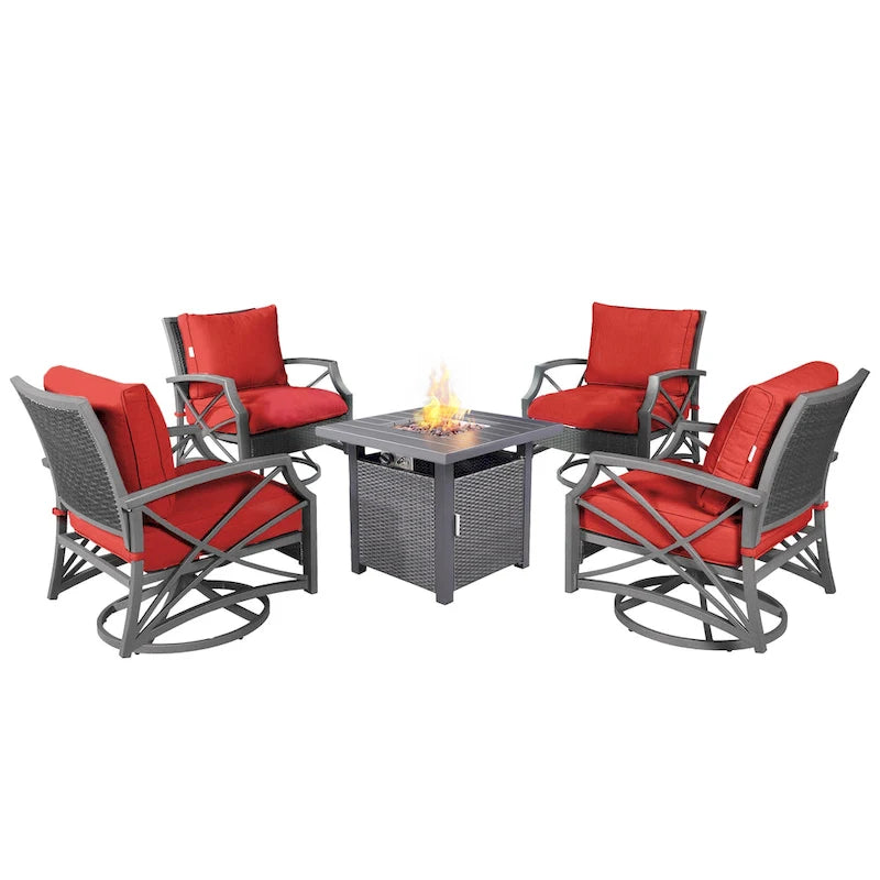 Lark Propane Fire Pit Table Set for Patio, Rattan Wicker (50,000 BTU)
