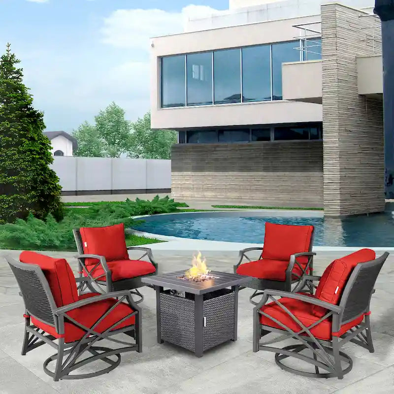 Lark Propane Fire Pit Table Set for Patio, Rattan Wicker (50,000 BTU)