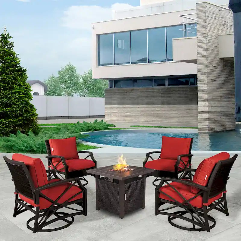 Lark Propane Fire Pit Table Set for Patio, Rattan Wicker (50,000 BTU)