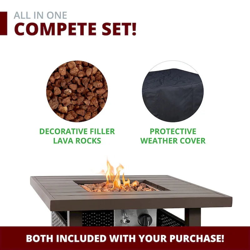 Lark Propane Fire Pit Table Set for Patio, Rattan Wicker (50,000 BTU)