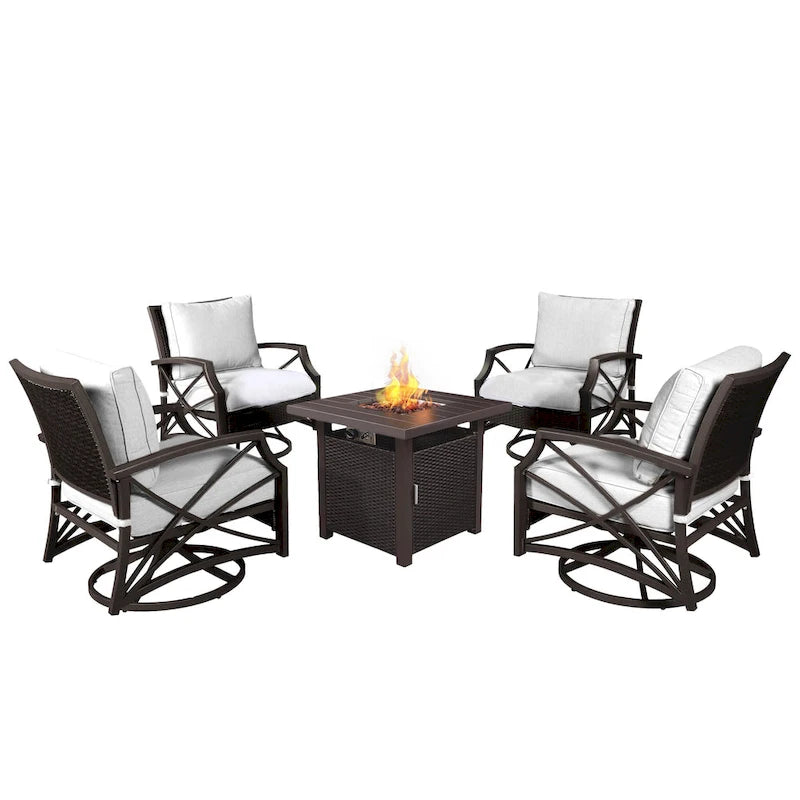 Lark Propane Fire Pit Table Set for Patio, Rattan Wicker (50,000 BTU)
