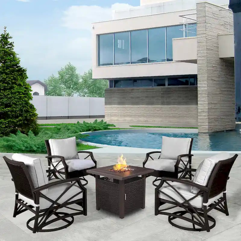 Lark Propane Fire Pit Table Set for Patio, Rattan Wicker (50,000 BTU)