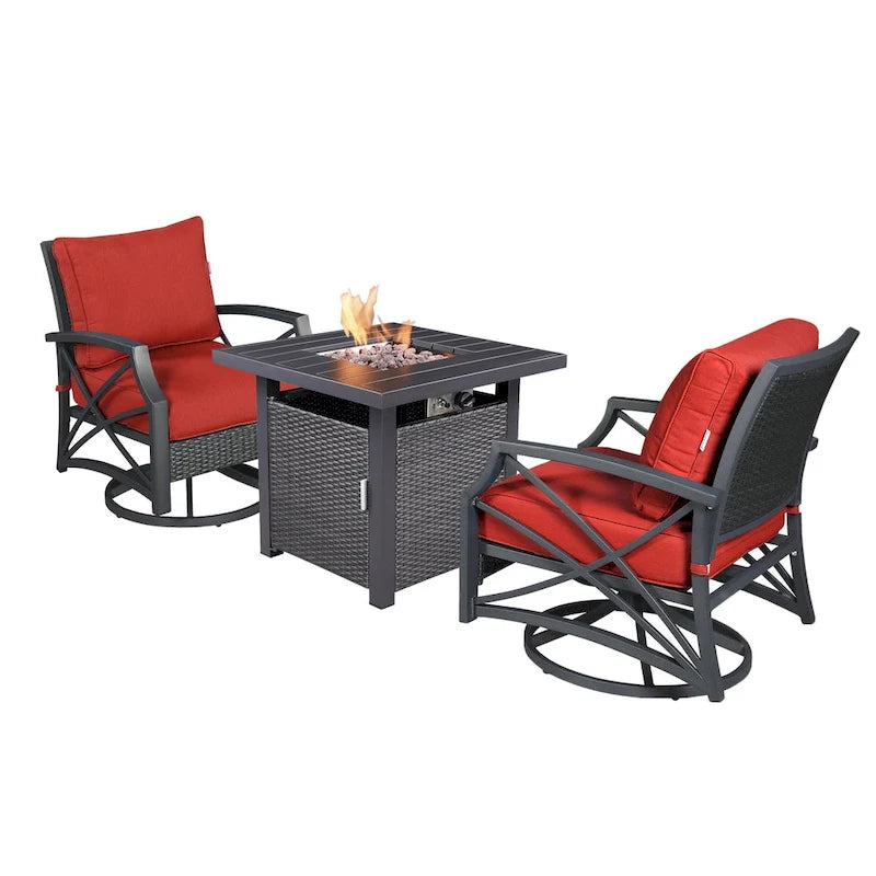 Lark Propane Fire Pit Table Set for Patio, Rattan Wicker (50,000 BTU)