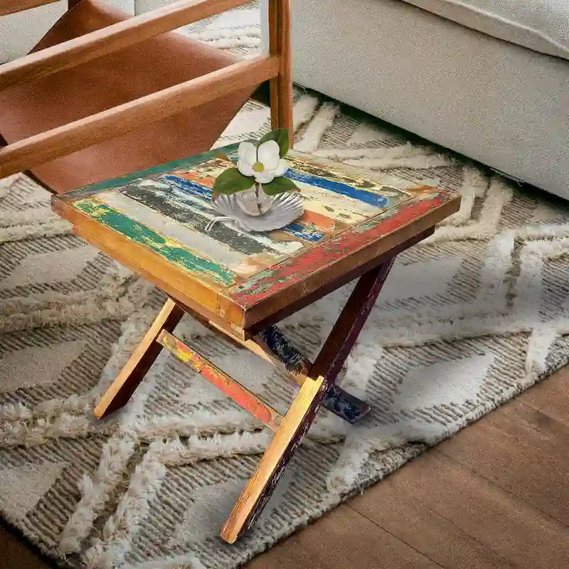 Marina Del Rey Recycled Teak Wood Boat Folding Side Table