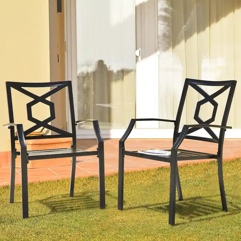 NUU GARDEN Outdoor Metal Frame Stackable Chair - 2 Piece Black - N/A