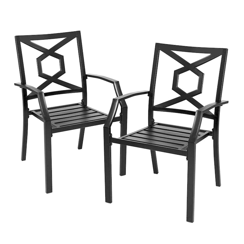 NUU GARDEN Outdoor Metal Frame Stackable Chair - 2 Piece Black - N/A