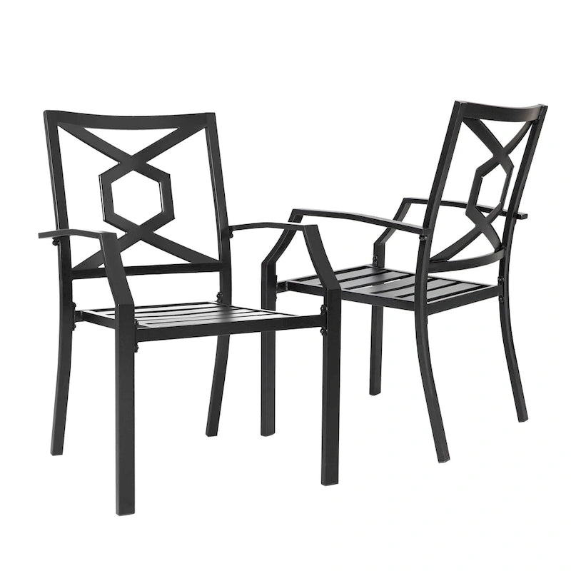 NUU GARDEN Outdoor Metal Frame Stackable Chair - 2 Piece Black - N/A