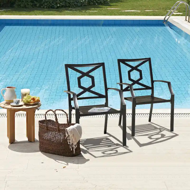 NUU GARDEN Outdoor Metal Frame Stackable Chair - 2 Piece Black - N/A