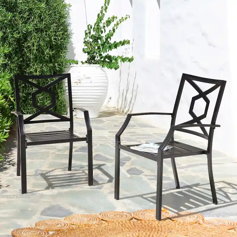 NUU GARDEN Outdoor Metal Frame Stackable Chair - 2 Piece Black - N/A