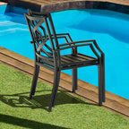NUU GARDEN Outdoor Metal Frame Stackable Chair - 2 Piece Black - N/A