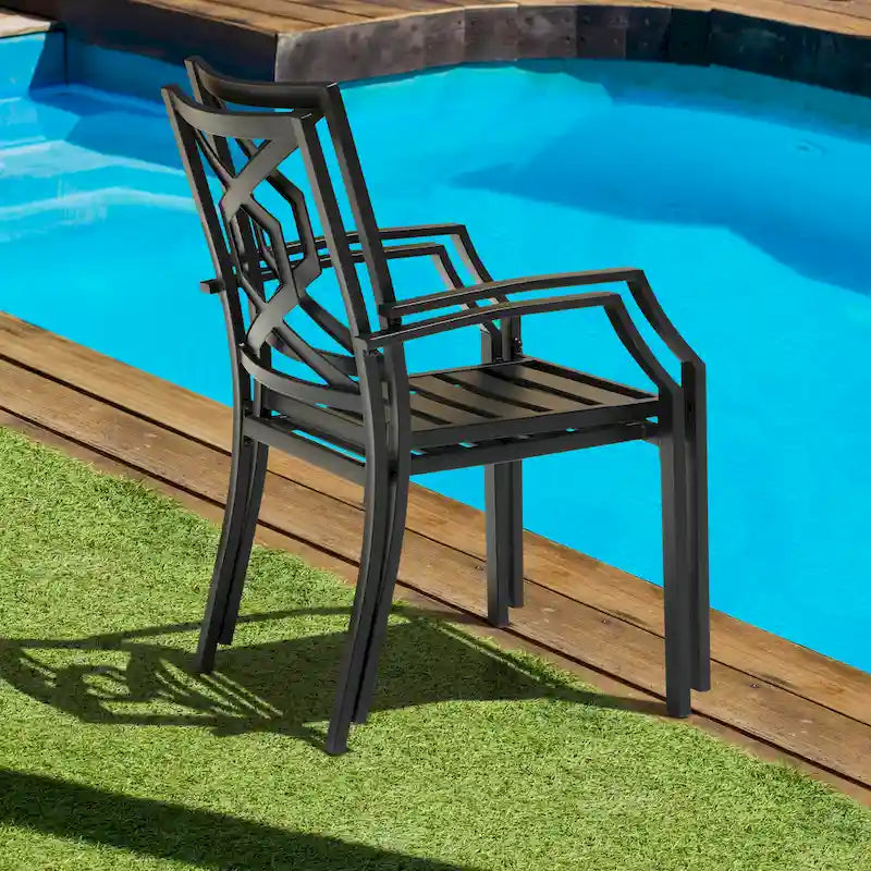 NUU GARDEN Outdoor Metal Frame Stackable Chair - 2 Piece Black - N/A