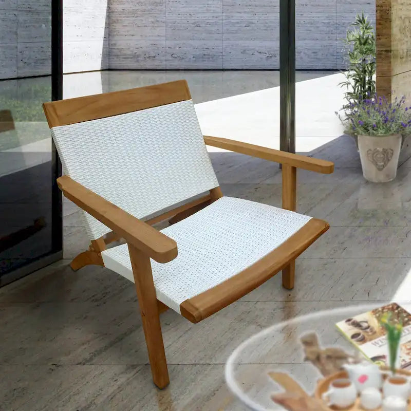 Chic Teak Paris Teak Wood Patio Lounge and Dining Chair, White