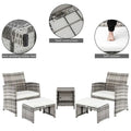 5 Piece Coastal Style Gray Rattan Conversation Set with White Cushions