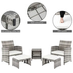 5 Piece Coastal Style Gray Rattan Conversation Set with White Cushions