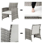 5 Piece Coastal Style Gray Rattan Conversation Set with White Cushions