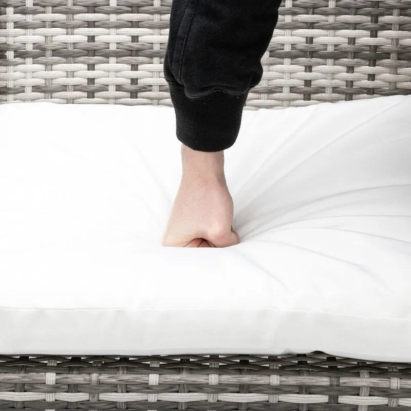 5 Piece Coastal Style Gray Rattan Conversation Set with White Cushions