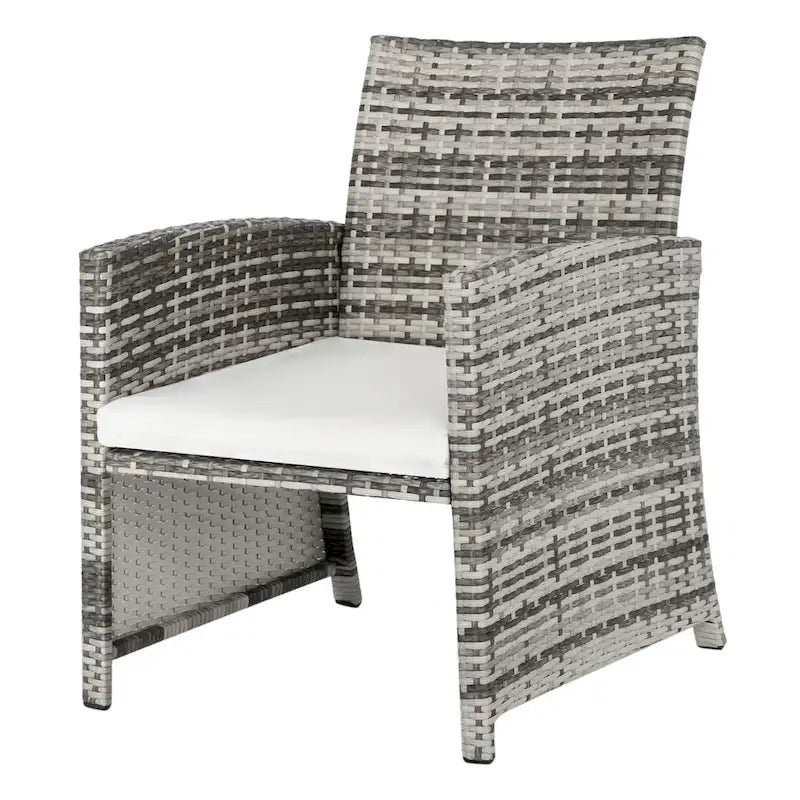 5 Piece Coastal Style Gray Rattan Conversation Set with White Cushions