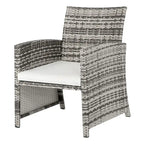5 Piece Coastal Style Gray Rattan Conversation Set with White Cushions