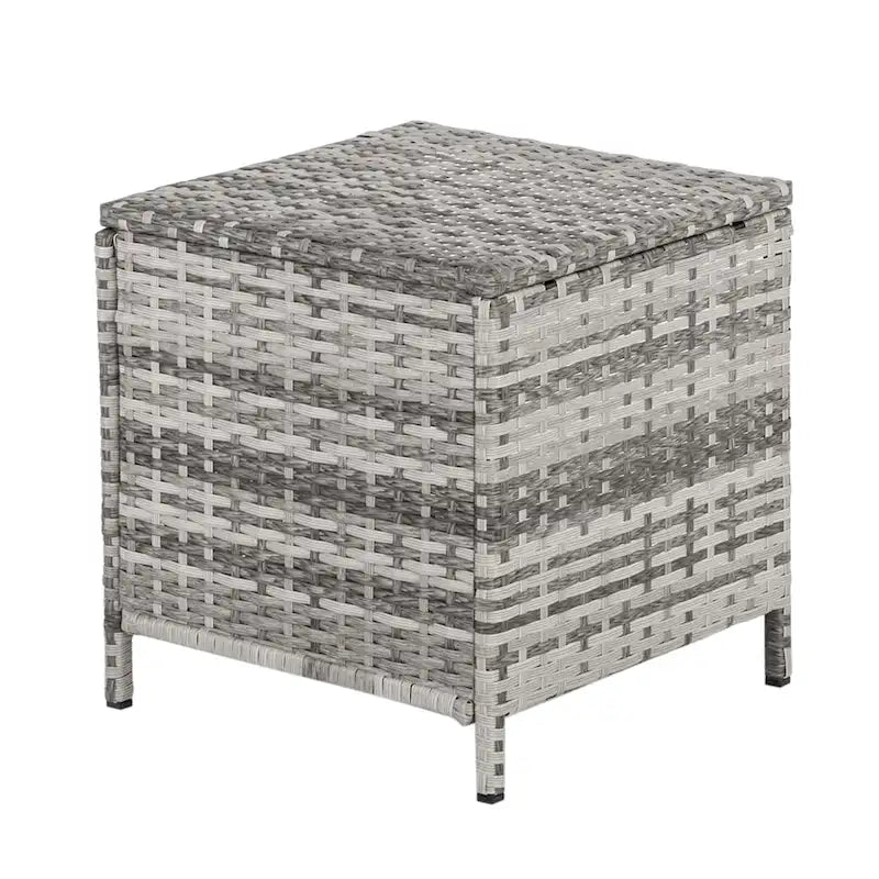 5 Piece Coastal Style Gray Rattan Conversation Set with White Cushions