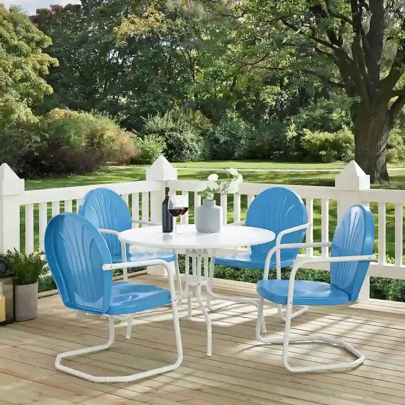 Crosley Griffith White Metal 5-piece Outdoor Dining Set with 39-inch Table and Blue Chairs - N/A