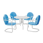 Crosley Griffith White Metal 5-piece Outdoor Dining Set with 39-inch Table and Blue Chairs - N/A