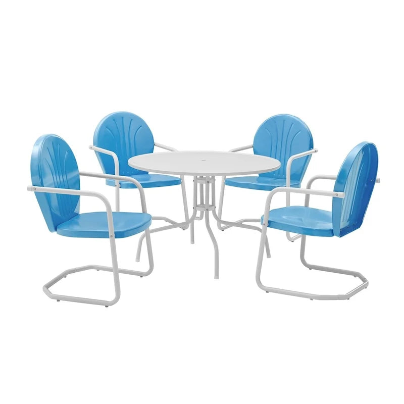 Crosley Griffith White Metal 5-piece Outdoor Dining Set with 39-inch Table and Blue Chairs - N/A