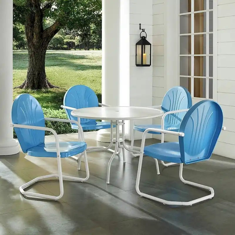 Crosley Griffith White Metal 5-piece Outdoor Dining Set with 39-inch Table and Blue Chairs - N/A