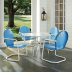 Crosley Griffith White Metal 5-piece Outdoor Dining Set with 39-inch Table and Blue Chairs - N/A