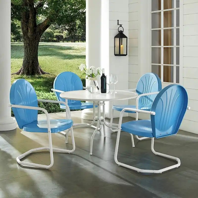 Crosley Griffith White Metal 5-piece Outdoor Dining Set with 39-inch Table and Blue Chairs - N/A