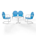 Griffith Sky Blue Finish Loveseat and 2 Chairs/White Finish Side Table Metal Outdoor Conversation Set