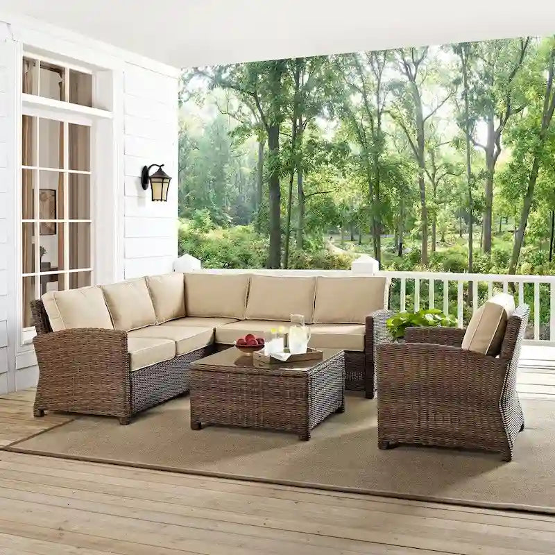 Crosley Bradenton 4-Piece Outdoor Wicker Seating Set with Sand Cushions