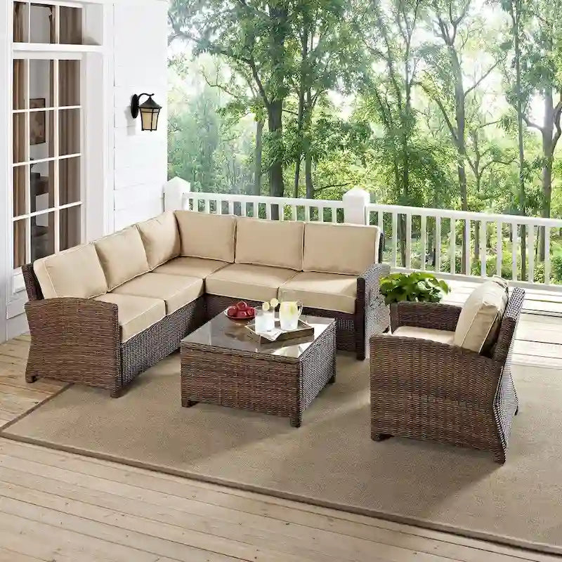 Crosley Bradenton 4-Piece Outdoor Wicker Seating Set with Sand Cushions