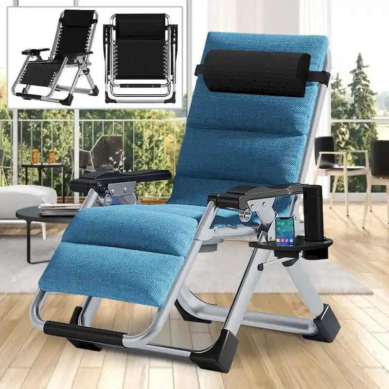 DoCred Folding Outdoor Zero Gravity Chair, with Cushion, Pillow, Blue