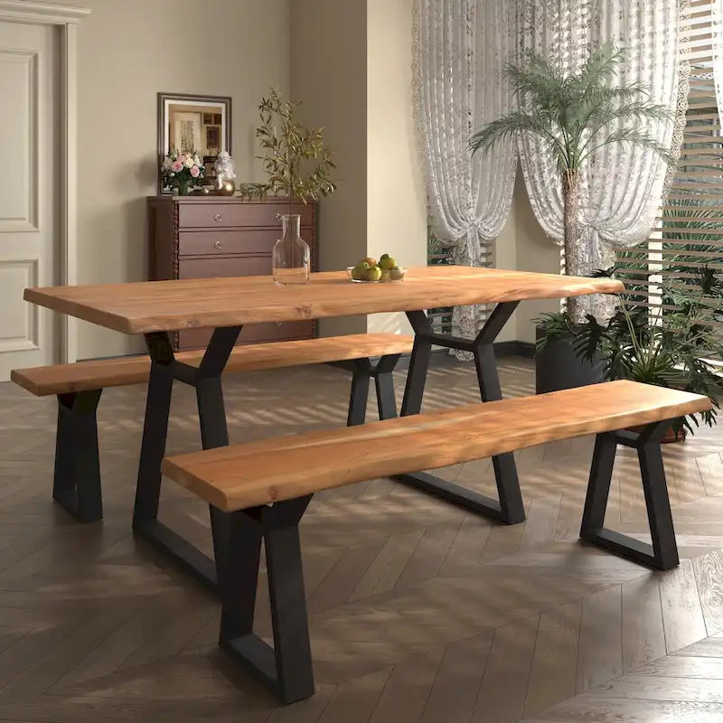 ComfyStyle Outdoor Acacia Wood Dining and Bench