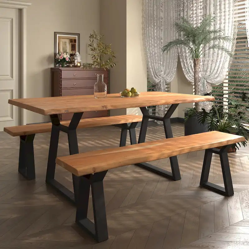 ComfyStyle Outdoor Acacia Wood Dining and Bench