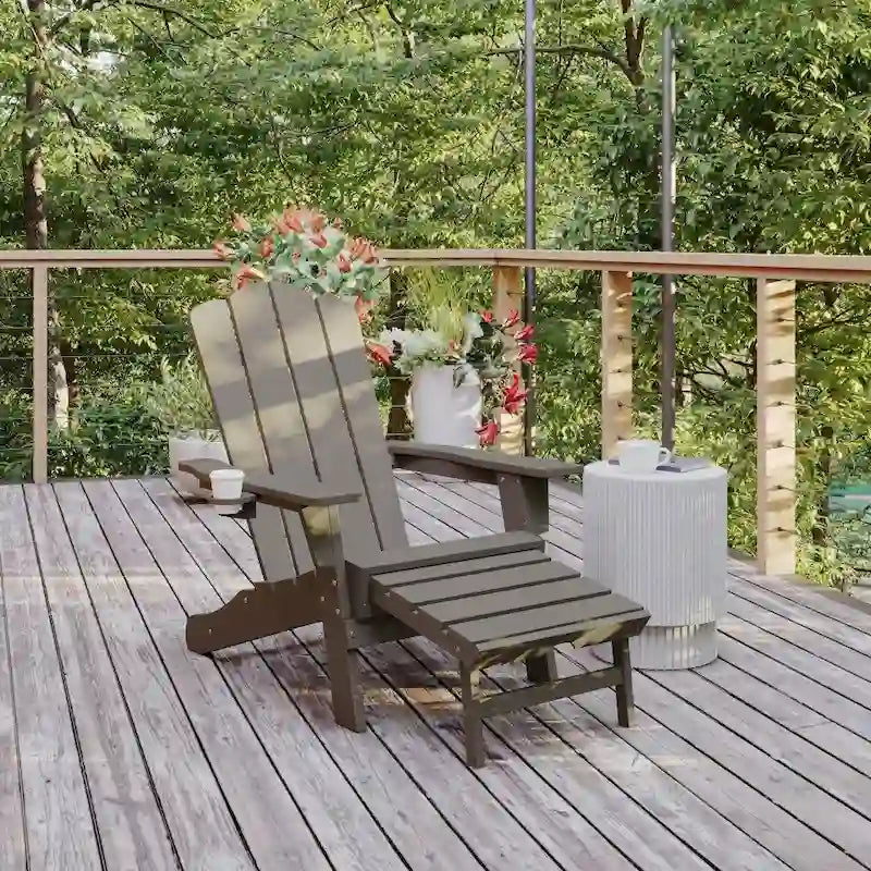 Commercial All-Weather Adirondack Chair with Pullout Ottoman & Cupholder