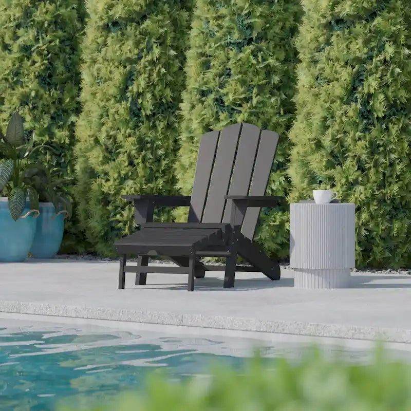 Commercial All-Weather Adirondack Chair with Pullout Ottoman & Cupholder