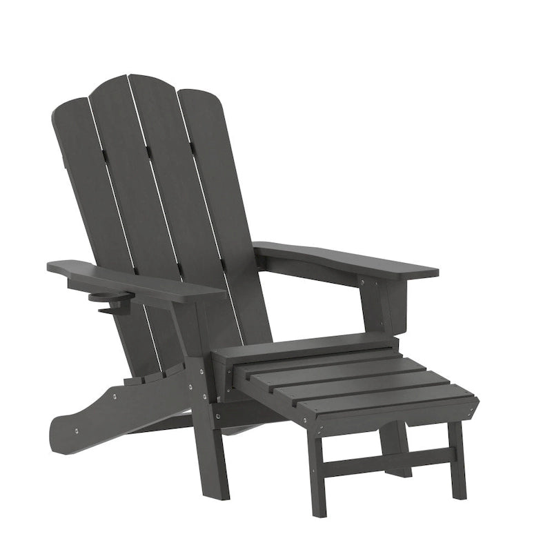 Commercial All-Weather Adirondack Chair with Pullout Ottoman & Cupholder