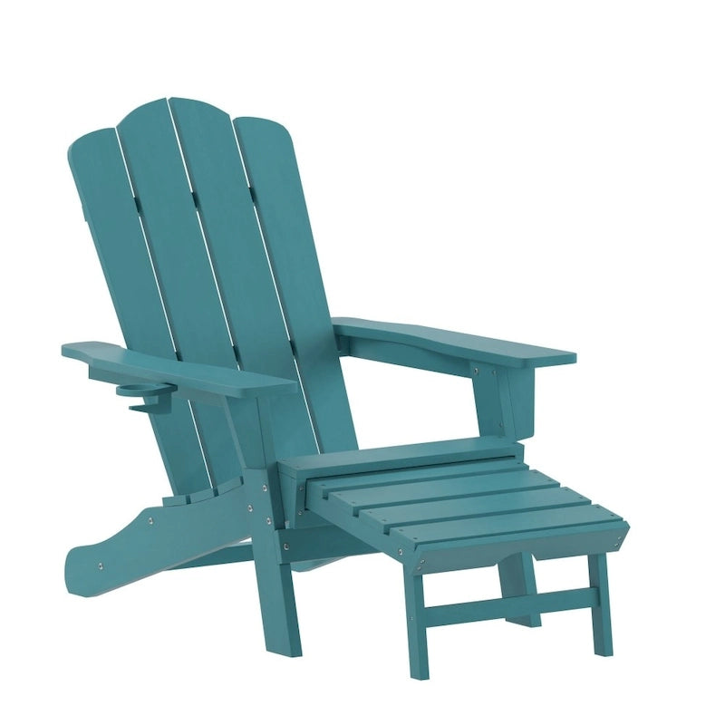 Commercial All-Weather Adirondack Chair with Pullout Ottoman & Cupholder