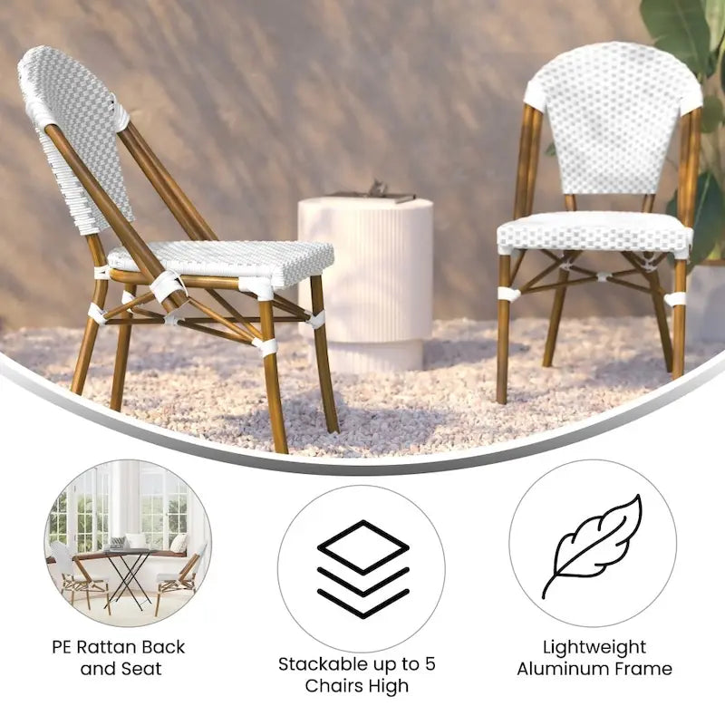 2 Pack All-Weather Commercial Paris Chairs with Bamboo Print Frame