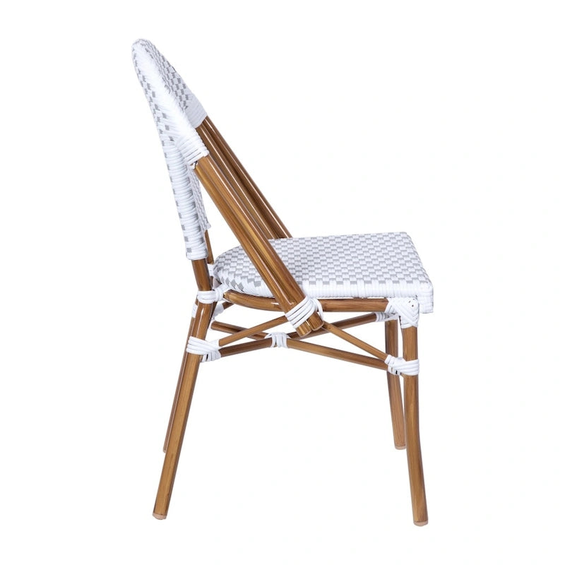 2 Pack All-Weather Commercial Paris Chairs with Bamboo Print Frame