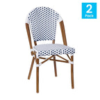 2 Pack All-Weather Commercial Paris Chairs with Bamboo Print Frame